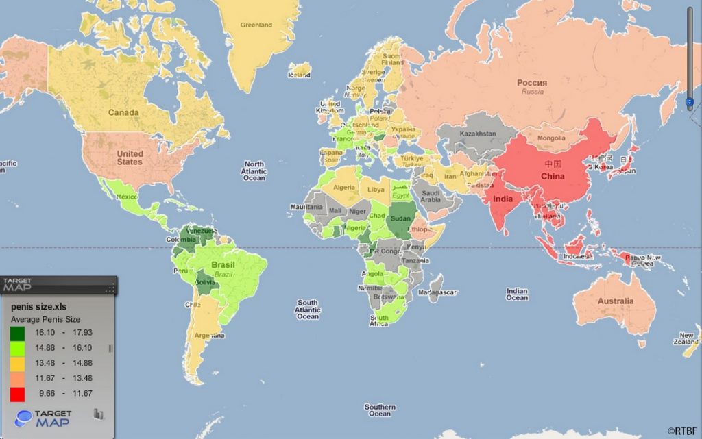 carte du monde dimension pénis